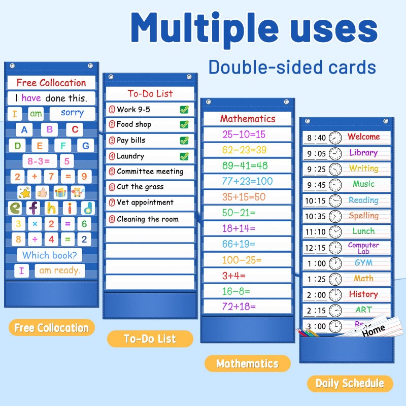 AKAYOK -13+1 Pocket Daily Schedule Pocket Chart, Ultra-Durable Visual Schedule for Kids -Pocket Chart for Classroom Office Home -Reusable Daily Schedule for Kids -Reversible Chart for Sentence Strips - Image 3